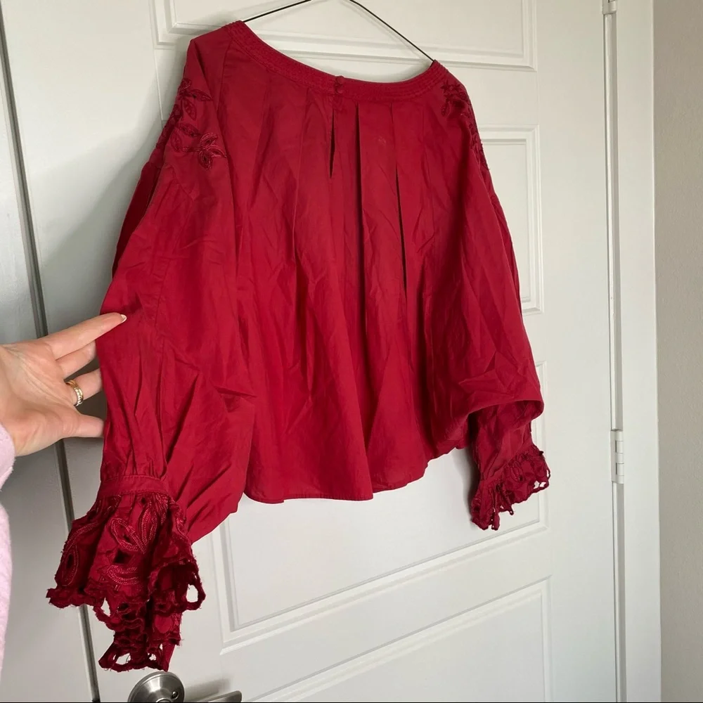 FREE PEOPLE WISHING WELL RED LACE COTTON BLOUSE XS